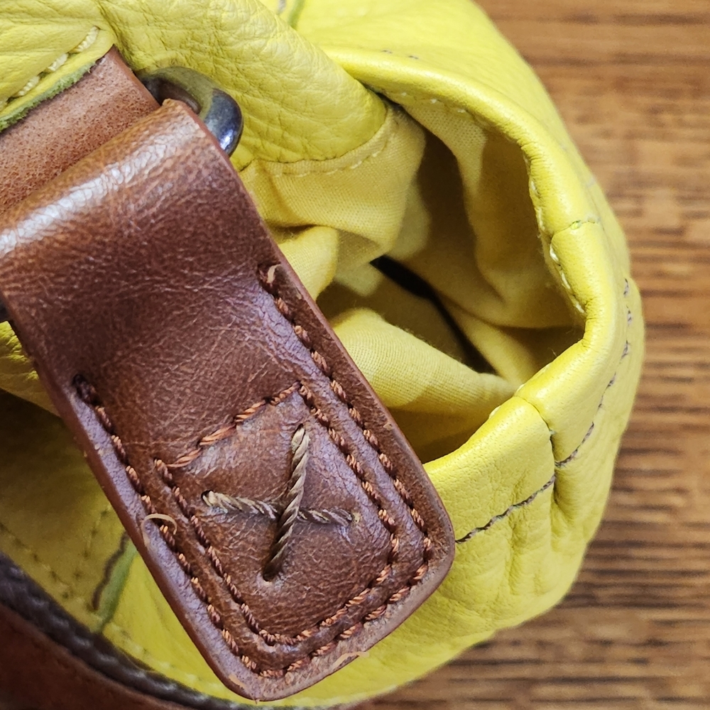 The Sak Kendra Leather Hobo Bag in Yellow, Brown, with Metallic Detail. - Picture 10 of 13